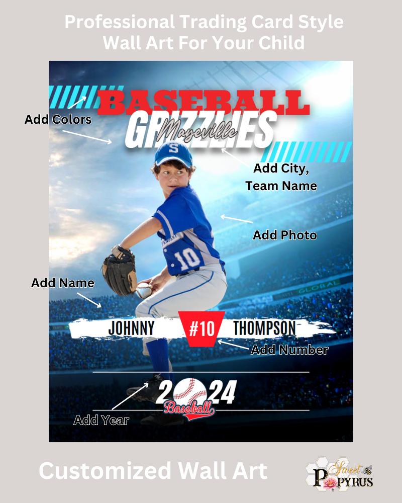 Baseball Trading Card Style 3 - Customized Wall Art Print