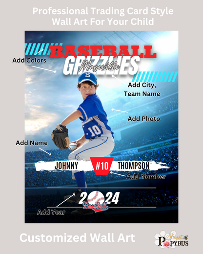 Baseball Trading Card Style 3 - Customized Wall Art Print