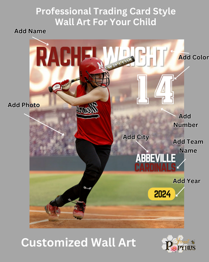 Baseball Trading Card Style 6 - Customized Wall Art Print