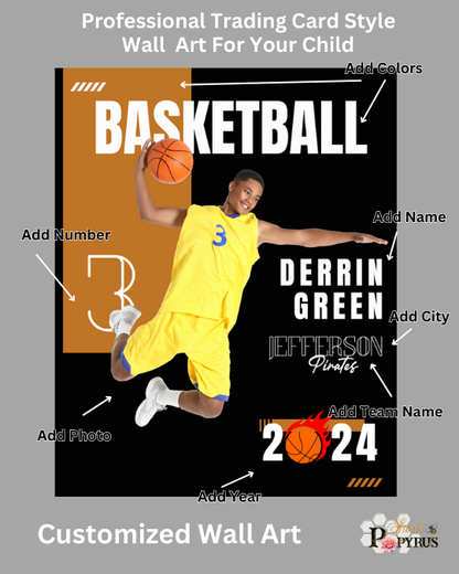 Basketball Trading Card Style 1 - Customized Wall Art Print