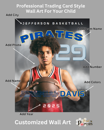 Basketball Trading Card Style 6 - Customized Wall Art Print