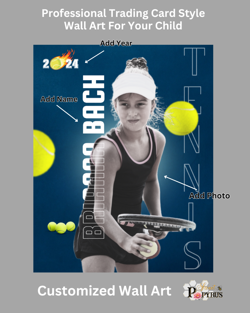Tennis Trading Card Style 1 - Customized Wall Art Print