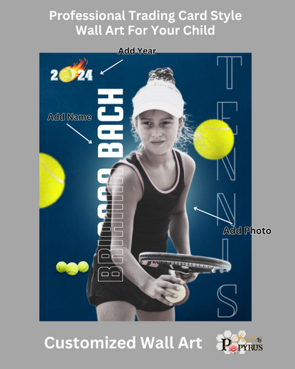 Tennis Trading Card Style 1 - Customized Wall Art Print