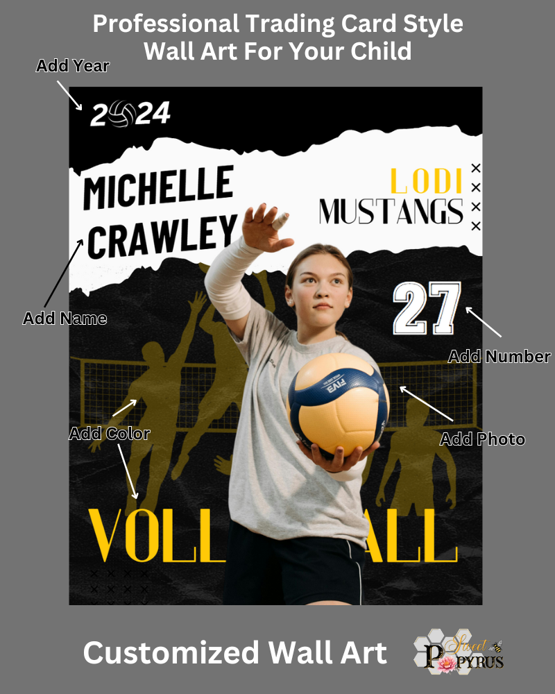 Volleyball Trading Card Style 1 - Customized Wall Art Print