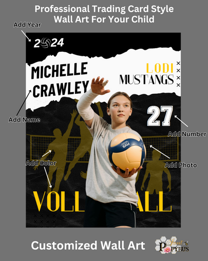 Volleyball Trading Card Style 1 - Customized Wall Art Print