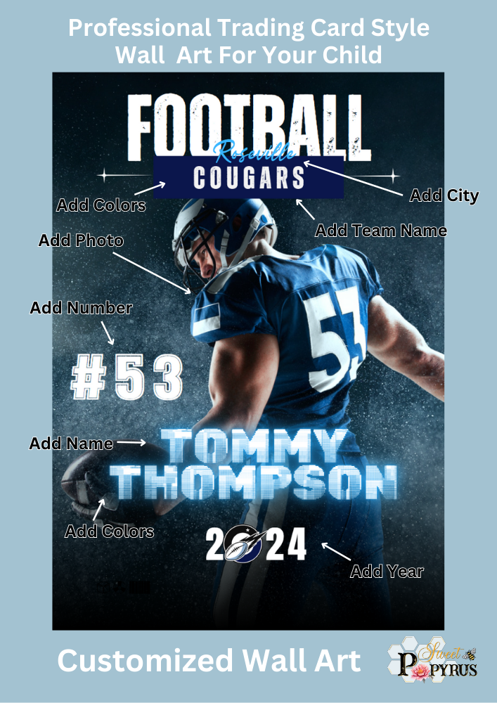 Football Trading Card Style 3 - Customized Wall Art Print