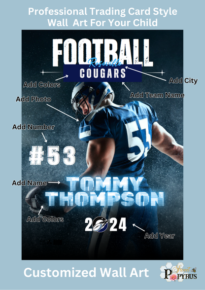 Football Trading Card Style 3 - Customized Wall Art Print