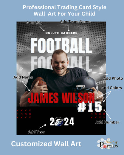 Football Trading Card Style 4 - Customized Wall Art Print