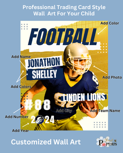 Football Trading Card Style 5 - Customized Wall Art Print