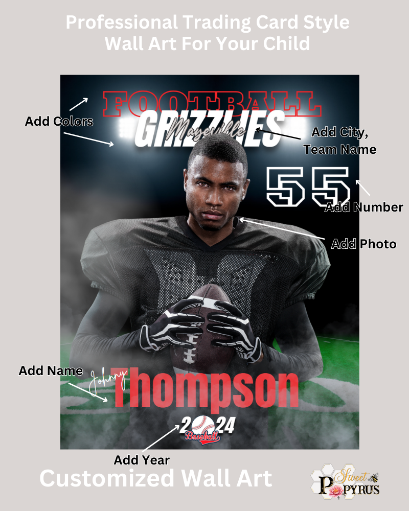 Football Trading Card Style 6 - Customized Wall Art Print