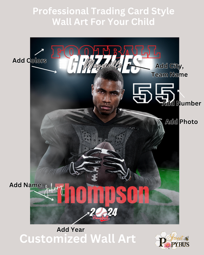 Football Trading Card Style 6 - Customized Wall Art Print